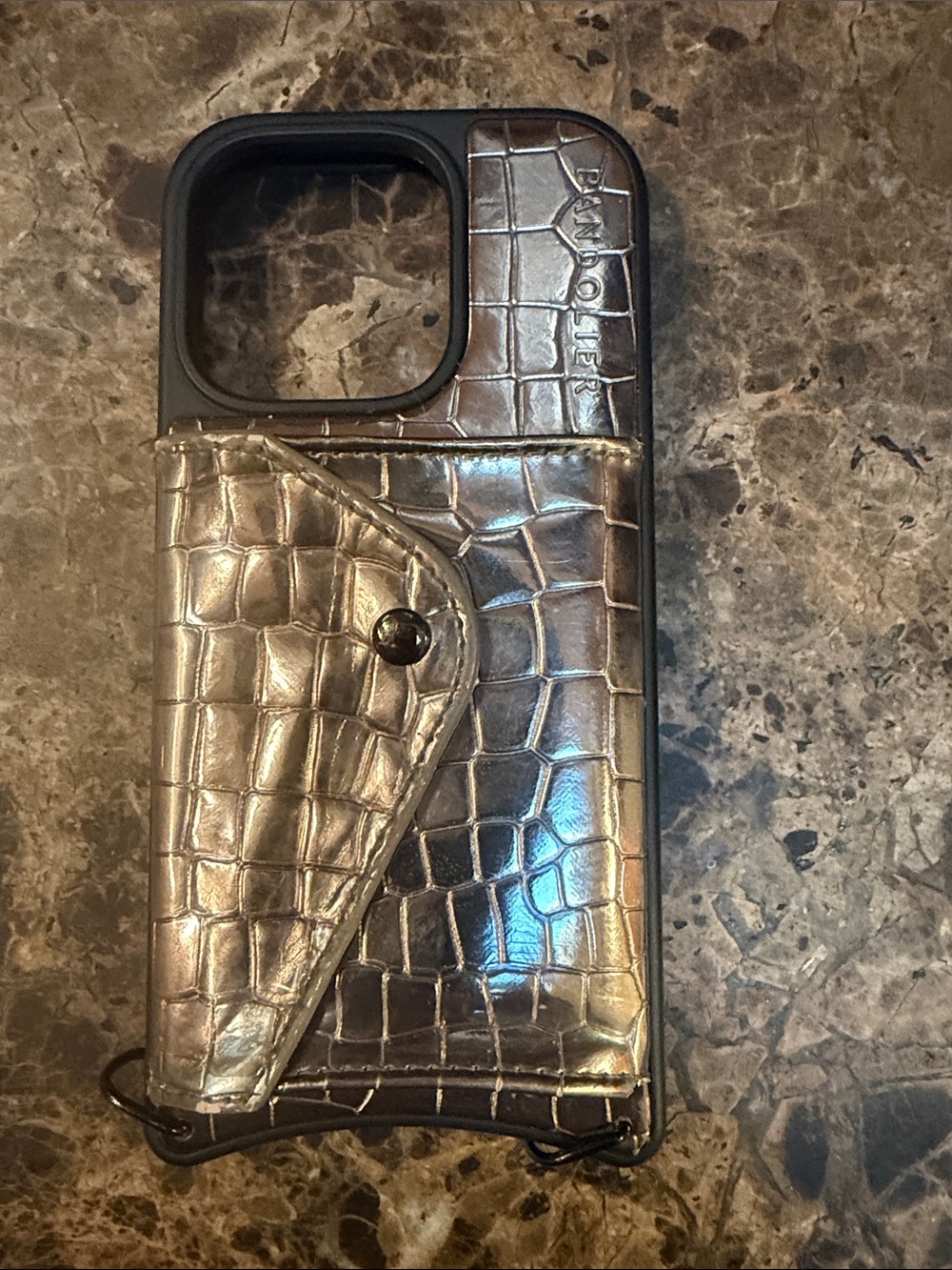 Bandolier Metallic Croc Card Case Phone Cover - Silver